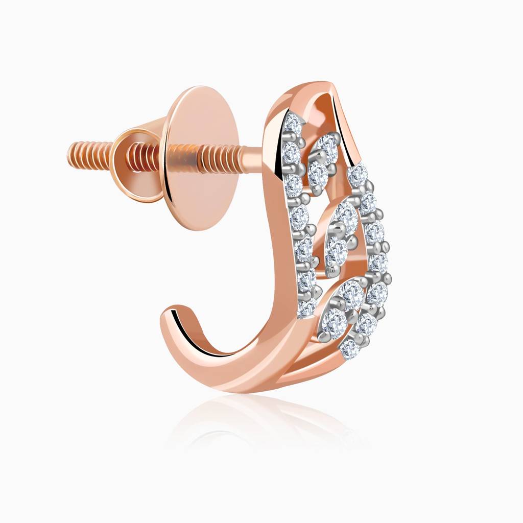 14K Rose Gold Luna J-Hoop Diamond Earrings : GDLER0591