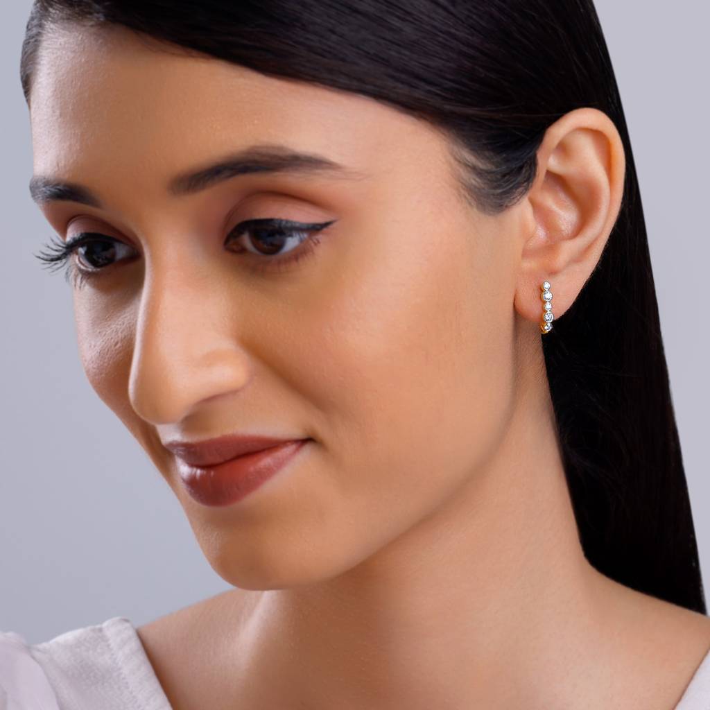14K Gold Bellona J-Hoop Diamond Earrings : GDLER0592