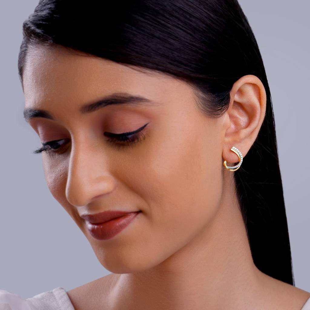 14K Gold Diana J-Hoop Diamond Earrings : GDLER0595