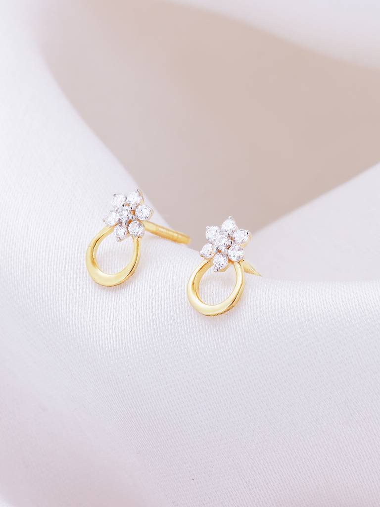 Giva 14K Yellow Gold Floral Diamond Stud Earrings Gifts For Women & Girls : GDLER05