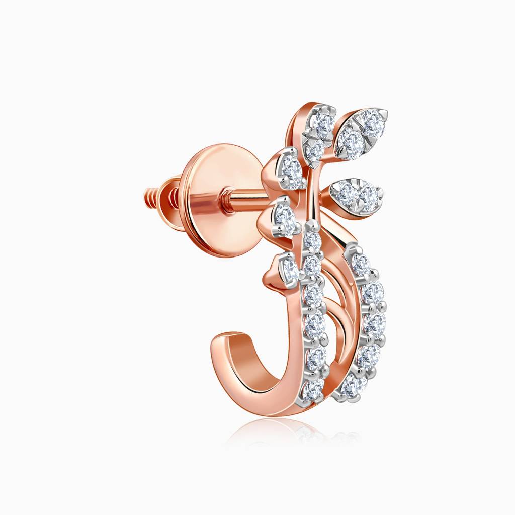 18K Rose Gold Juno J-Hoop Diamond Earrings : GDLER0600