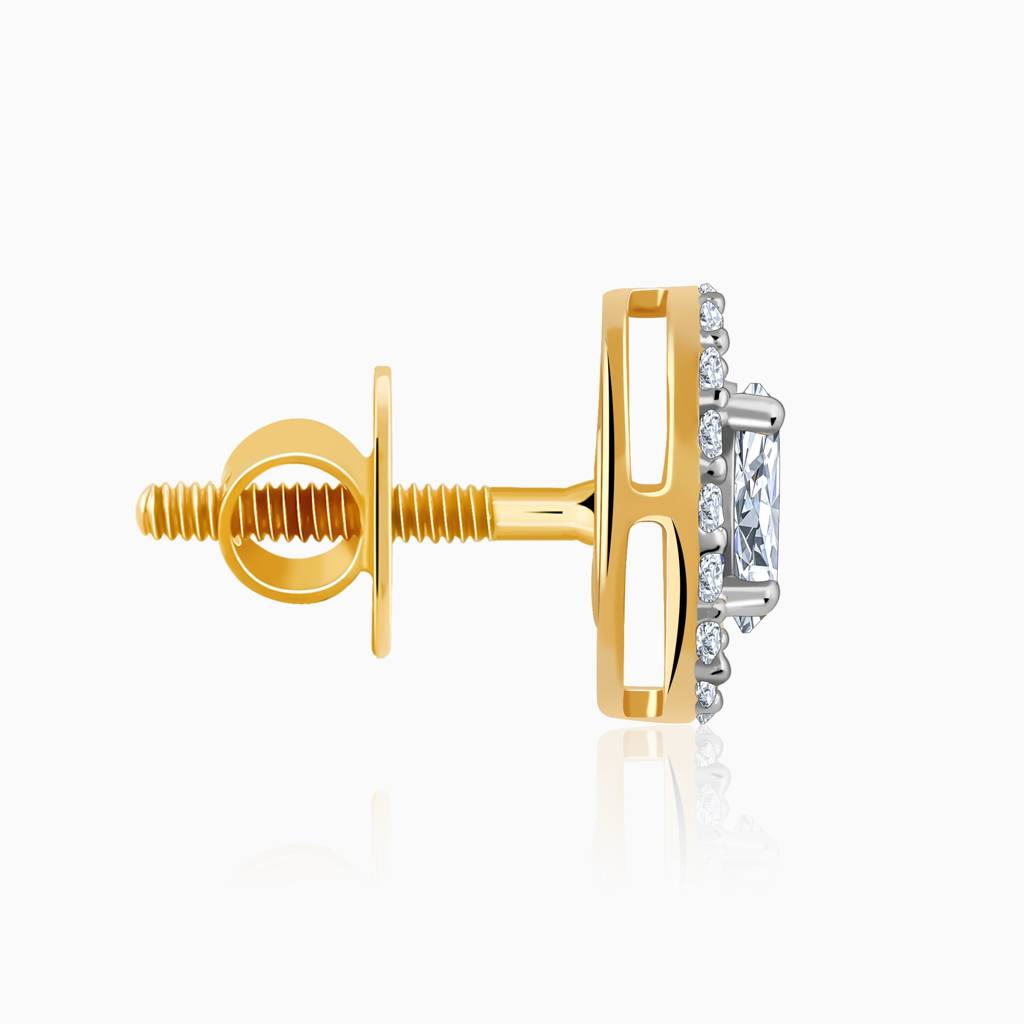 18K Gold Vesta Halo Solitaire Diamond Studs : GDLER0601