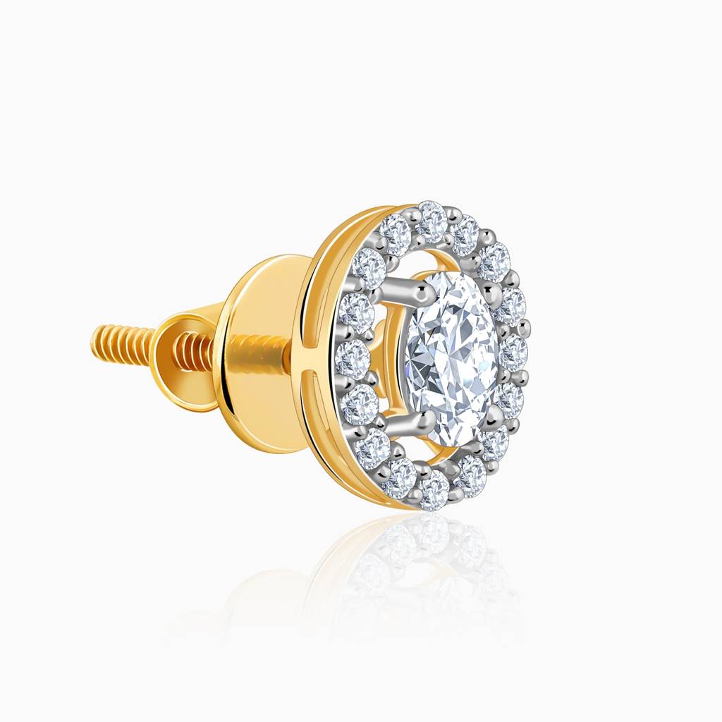 18K Gold Vesta Halo Solitaire Diamond Studs : GDLER0601