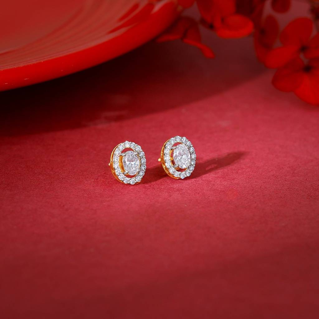18K Gold Vesta Halo Solitaire Diamond Studs : GDLER0601