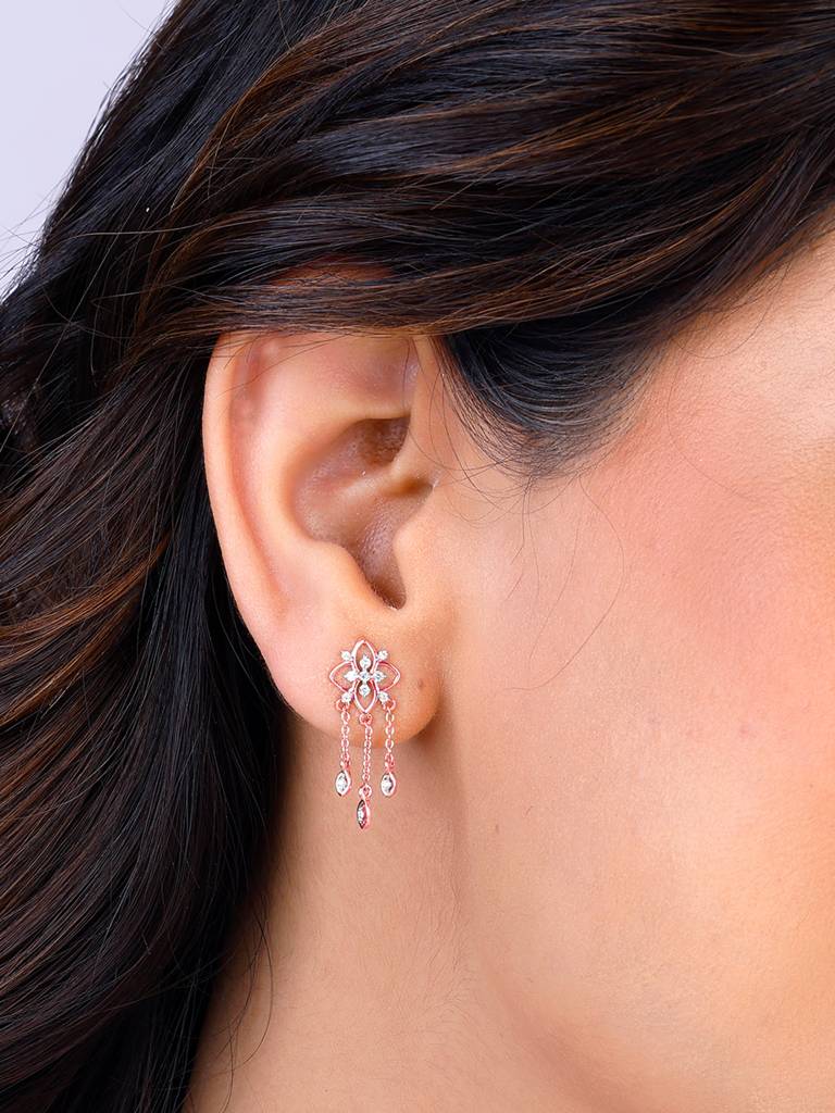 Giva 18K Rose Gold Shooting Star Diamond Earrings : GDLER078