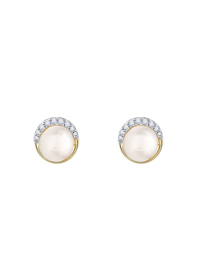 14K Yellow Gold Graceful Pearl Diamond Studs : GDLER079