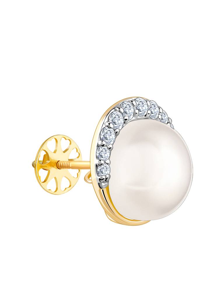 14K Yellow Gold Graceful Pearl Diamond Studs : GDLER079