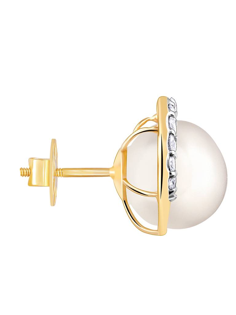 14K Yellow Gold Graceful Pearl Diamond Studs : GDLER079