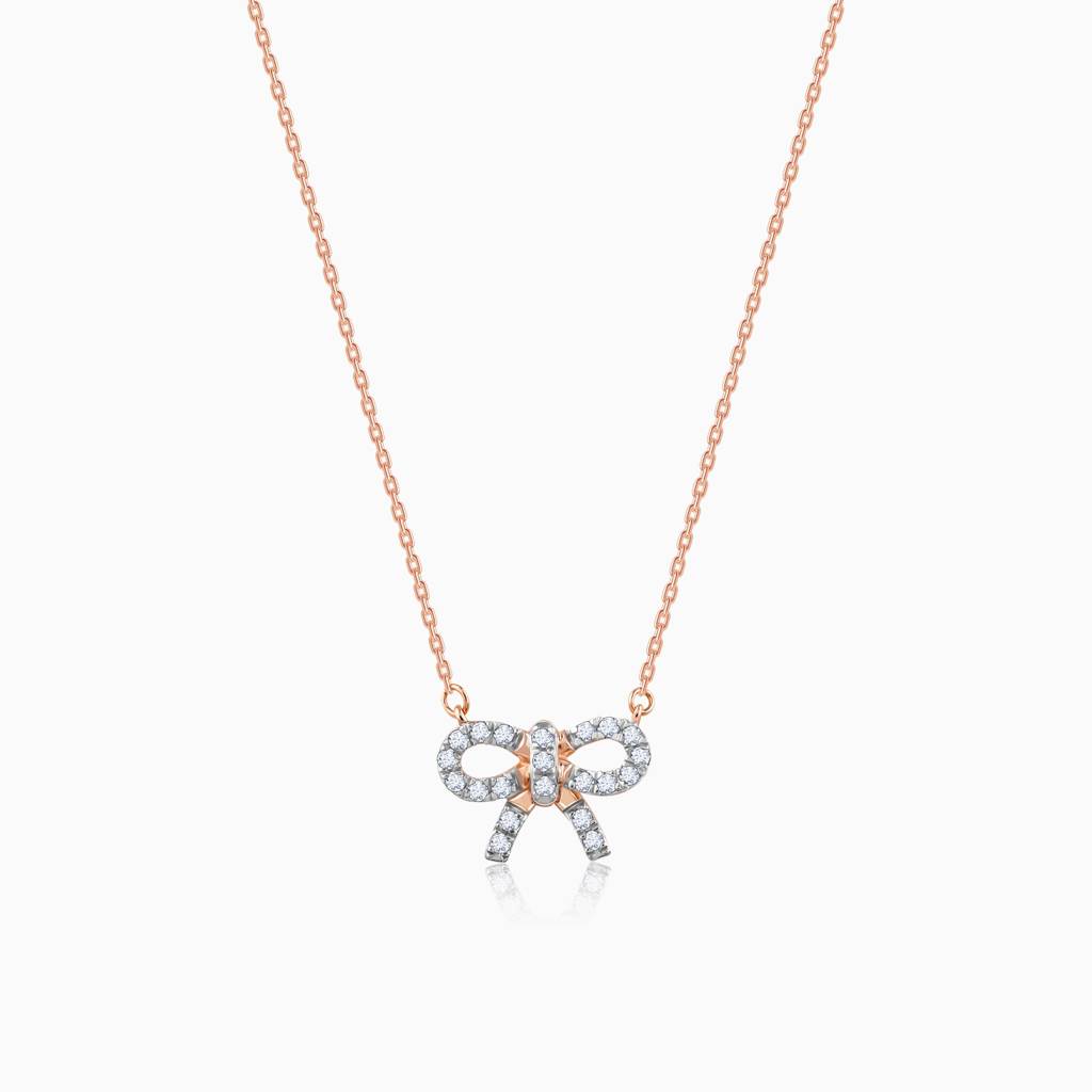 14K Rose Gold Lovely Bow Diamond Necklace : GDLNE0109