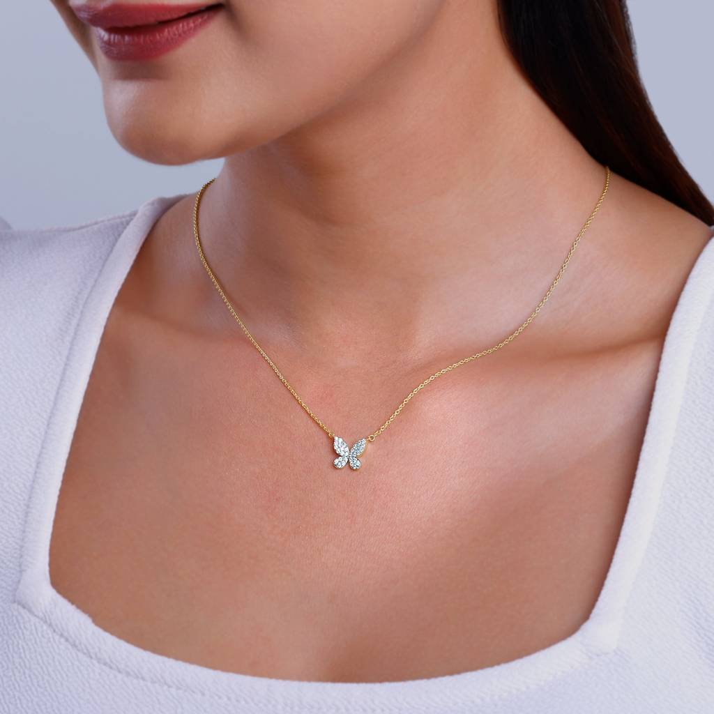 14K Gold Papillon Diamond Necklace : GDLNE0110