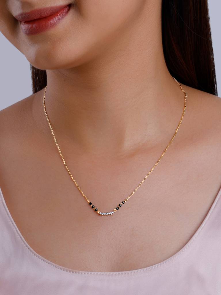 18K Yellow Gold Classic Brilliant Diamond Mangalsutra : GDLNE044