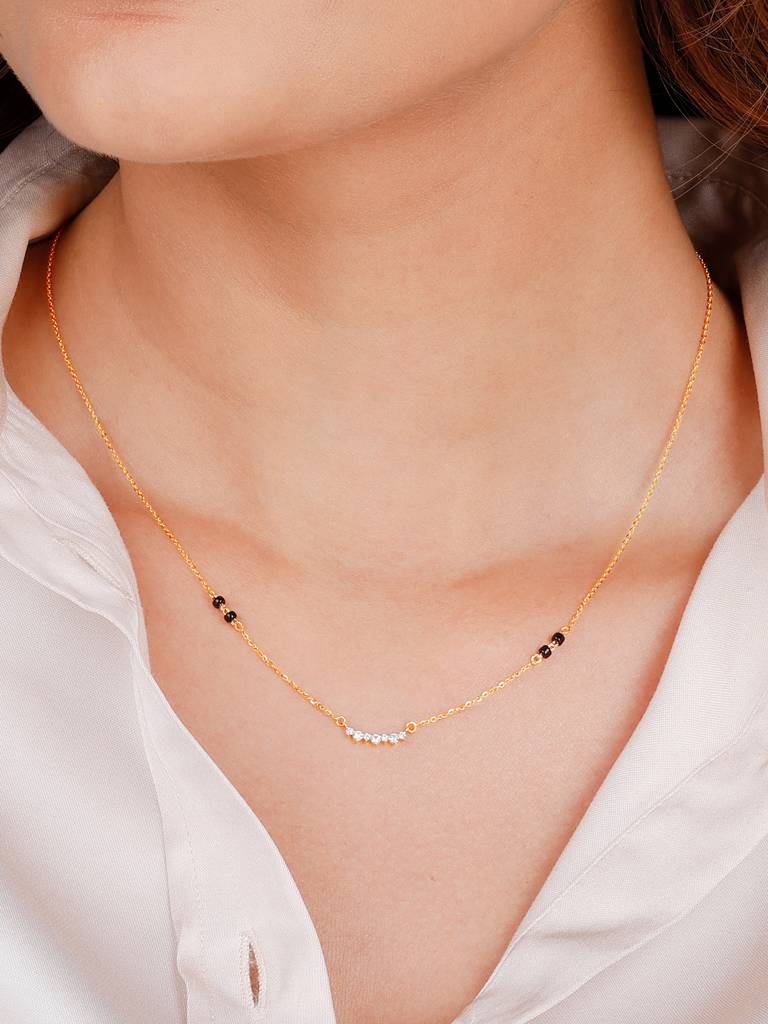 Giva 18K Yellow Gold Gold Classic Diamond Mangalsutra Gifts For Women & Girls : GDLNE05