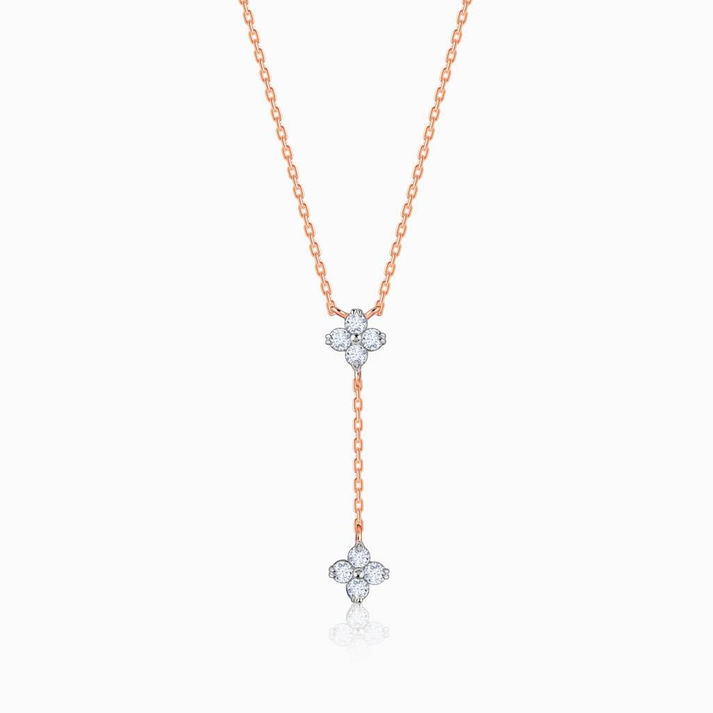 14K Rose Gold Dangling Amorette Diamond Lariat Necklace : GDLNE076