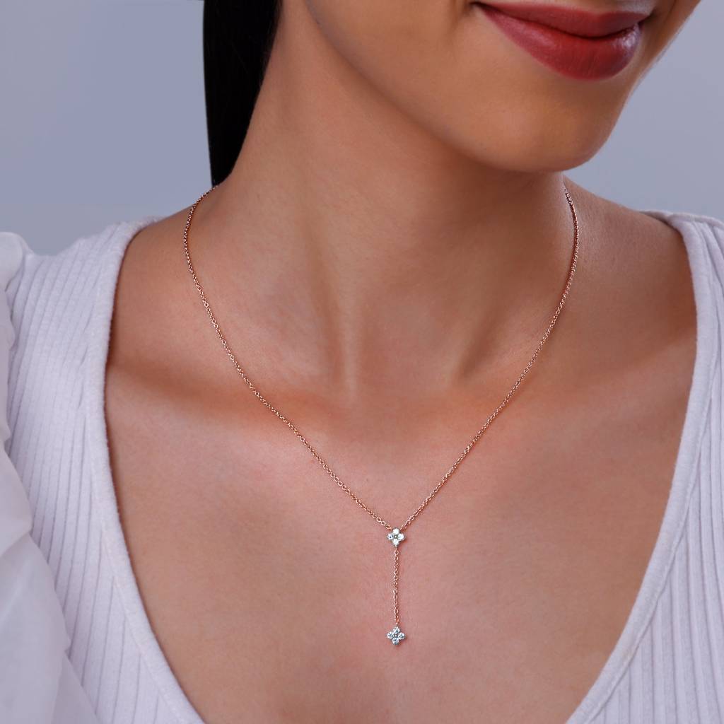 14K Rose Gold Dangling Amorette Diamond Lariat Necklace : GDLNE076