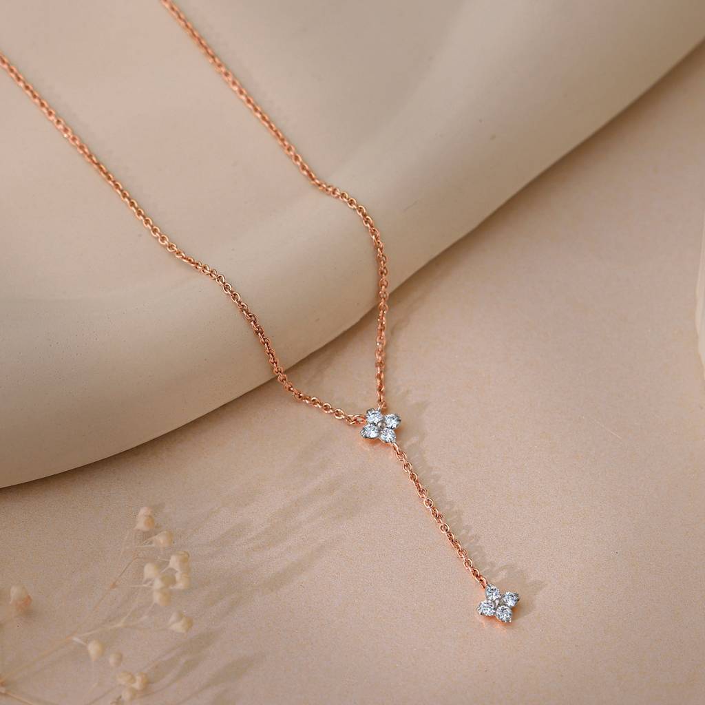 14K Rose Gold Dangling Amorette Diamond Lariat Necklace : GDLNE076