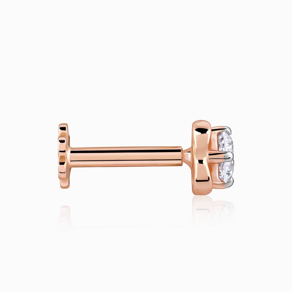 18K Rose Gold Floral Diamond Nose Pin : GDLNP0105