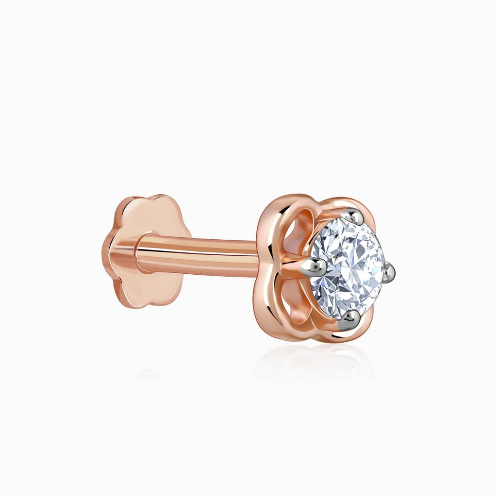 18K Rose Gold Floral Diamond Nose Pin : GDLNP0105
