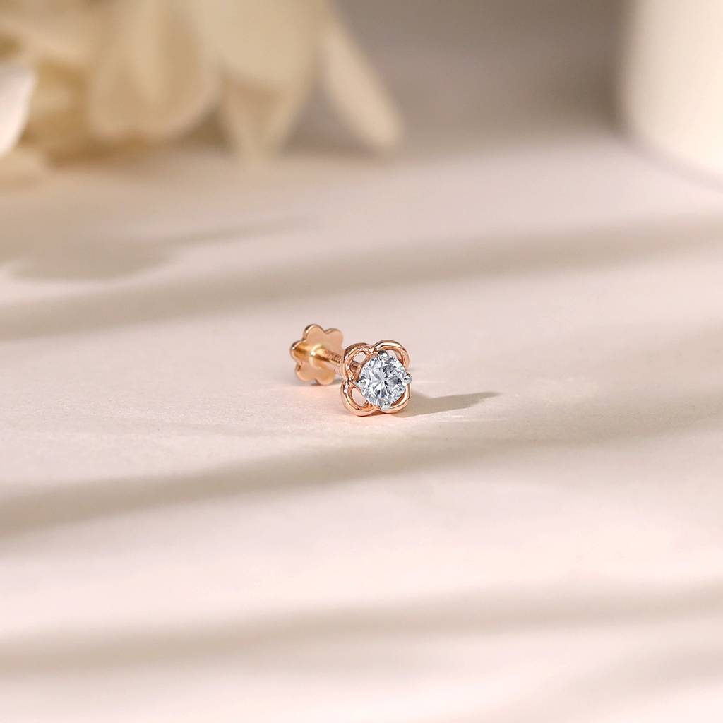 18K Rose Gold Floral Diamond Nose Pin : GDLNP0105
