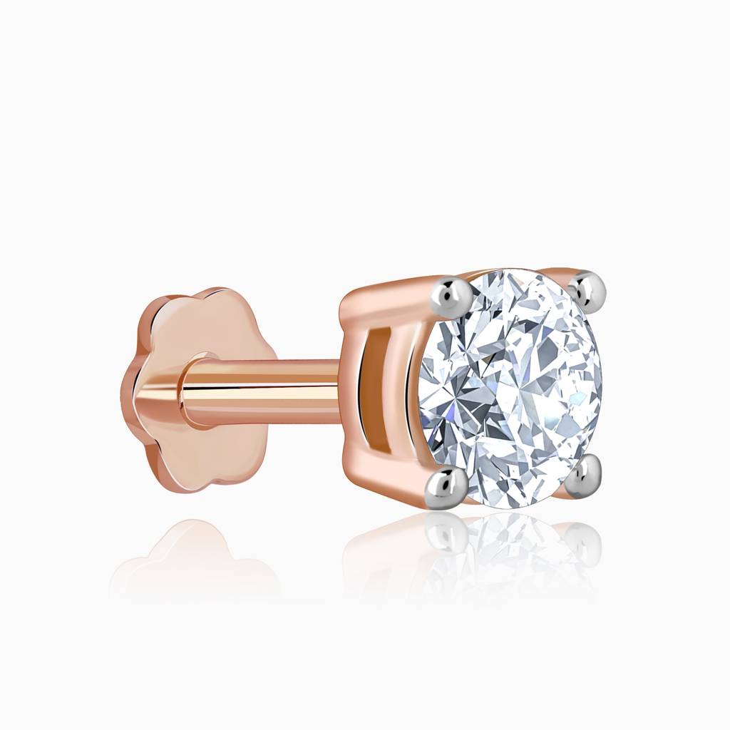 18K Rose Gold Minimal Diamond Nose Pin : GDLNP0106