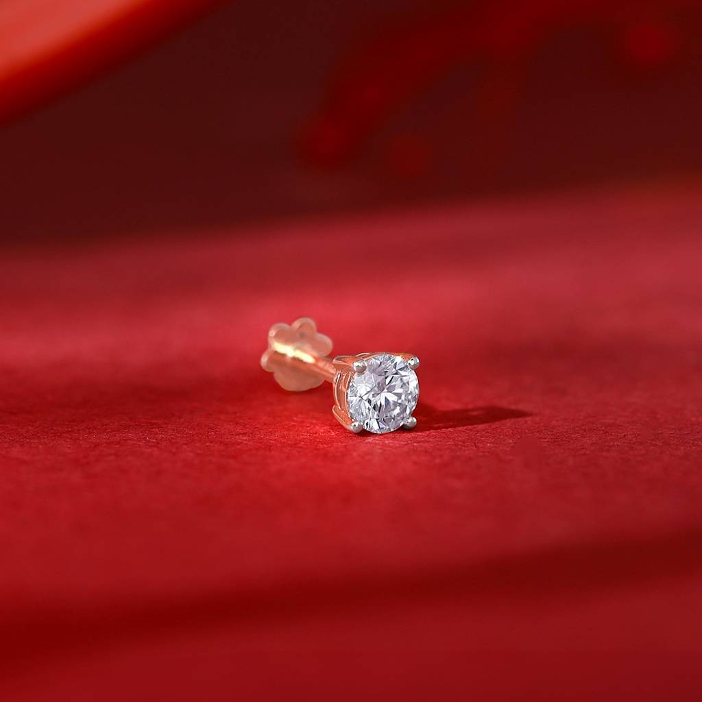18K Rose Gold Minimal Diamond Nose Pin : GDLNP0106