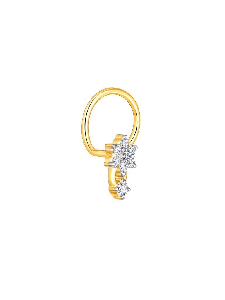 14K Yellow Gold Dreamy Floral Diamond Nose Pin : GDLNP014