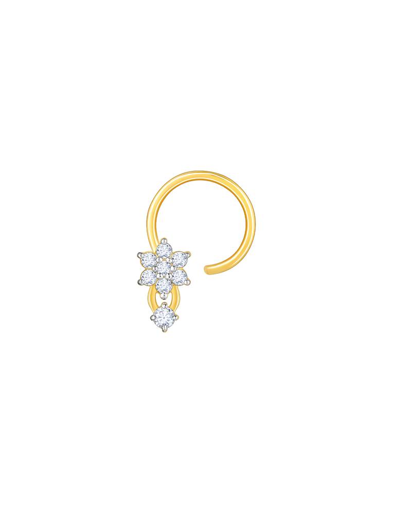 14K Yellow Gold Dreamy Floral Diamond Nose Pin : GDLNP014