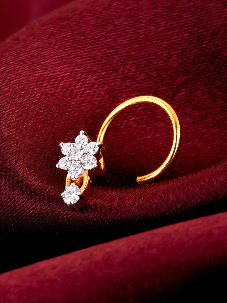 14K Yellow Gold Dreamy Floral Diamond Nose Pin : GDLNP014