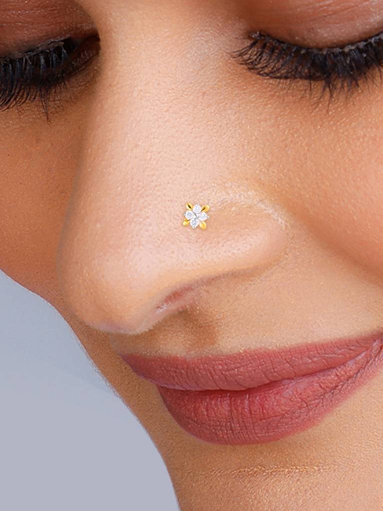 Giva 14K Yellow Gold Tender Bloom Diamond Nose Pin : GDLNP015