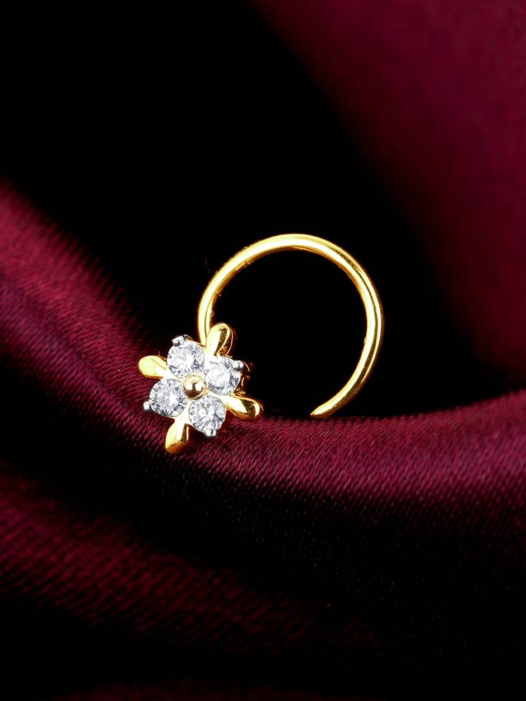 Giva 14K Yellow Gold Tender Bloom Diamond Nose Pin : GDLNP015