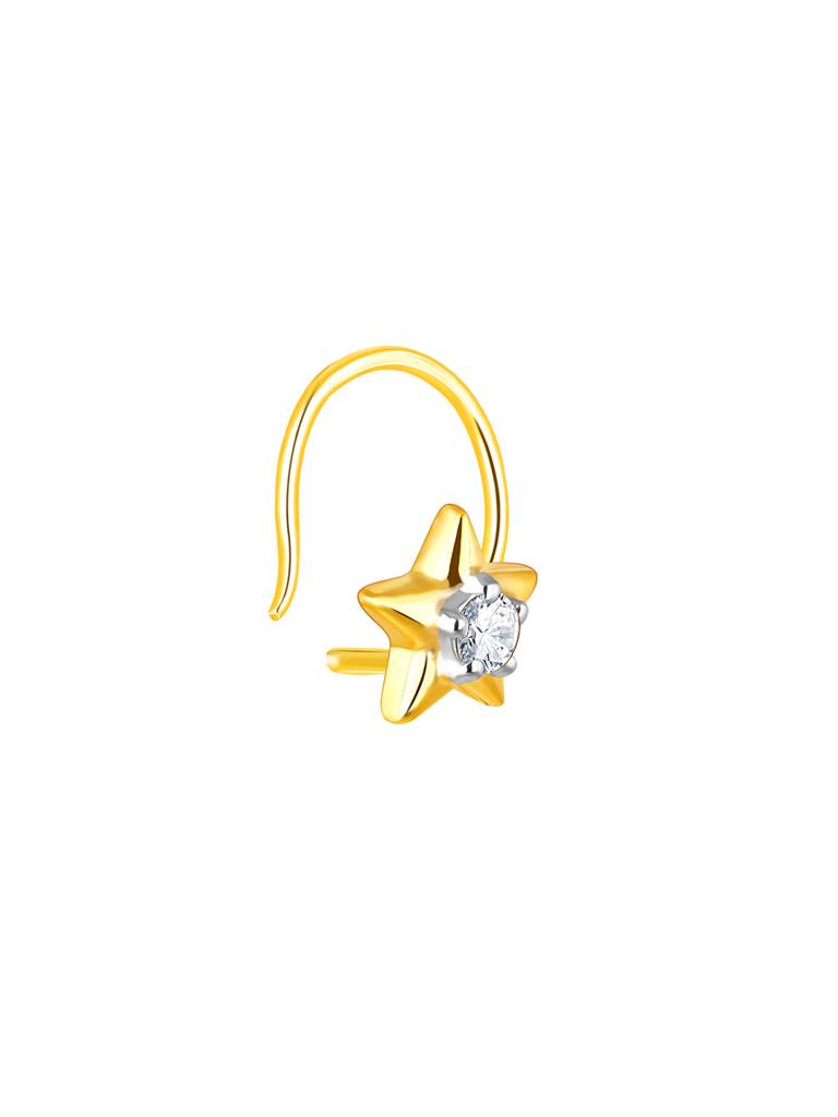 18K Yellow Gold Starry Sparkle Diamond Nose Pin : GDLNP022