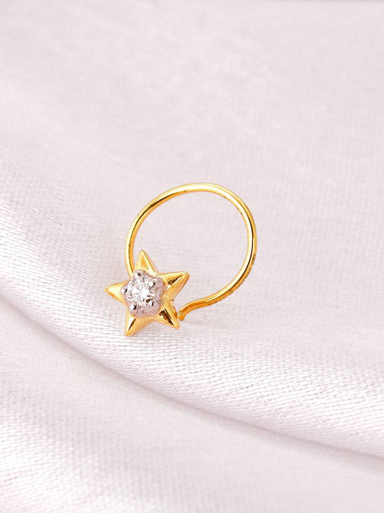 18K Yellow Gold Starry Sparkle Diamond Nose Pin : GDLNP022