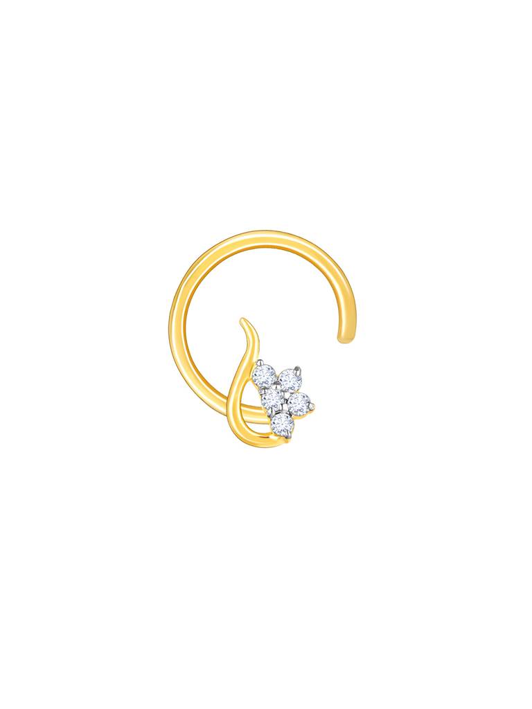 14K Yellow Gold Glittering Treasure Diamond Nose Pin : GDLNP044