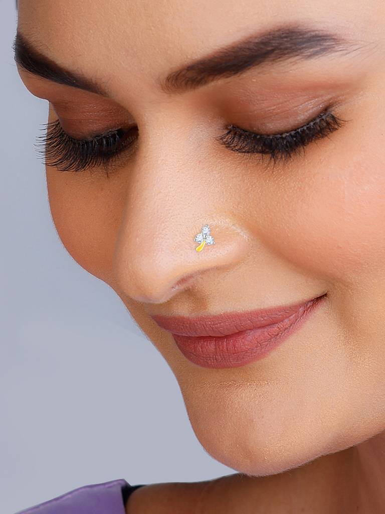 14K Yellow Gold Blossom In Love Diamond Nose Pin : GDLNP047