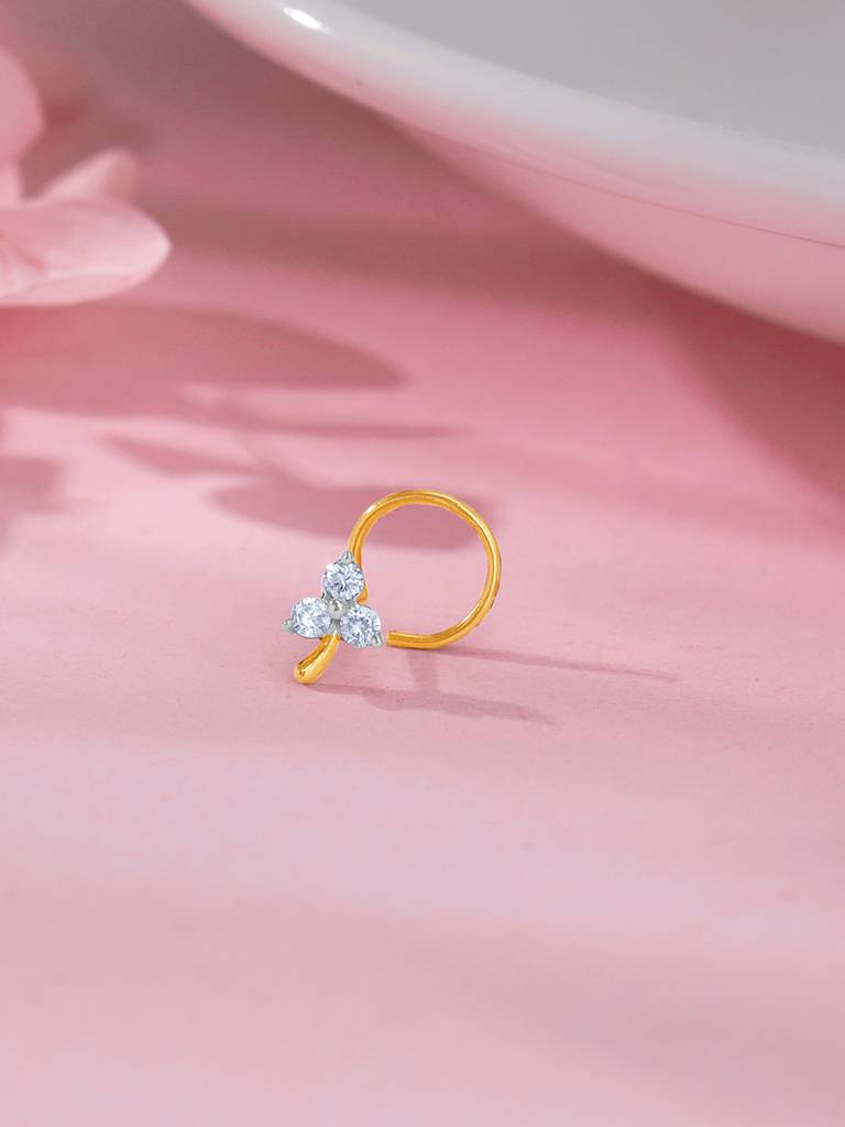 14K Yellow Gold Blossom In Love Diamond Nose Pin : GDLNP047