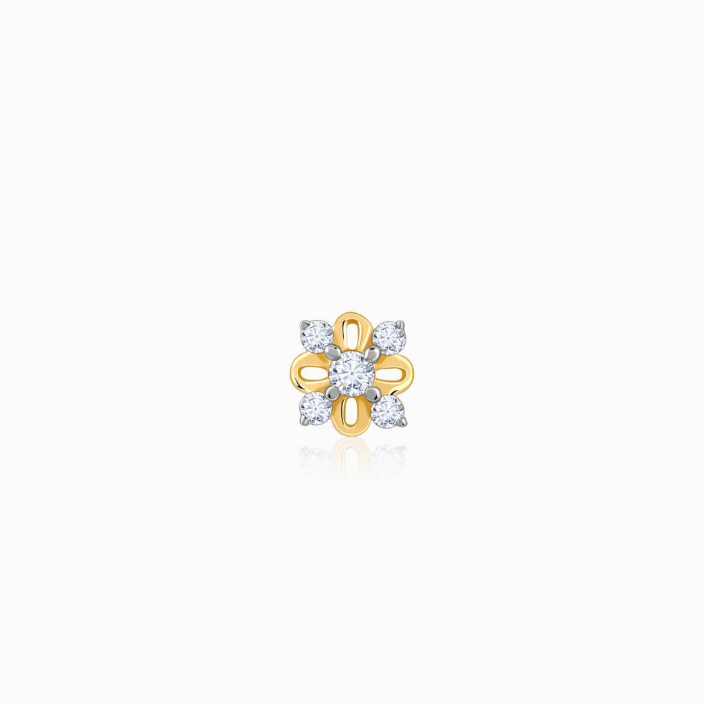Gold Graceful Bloom Diamond Nose Pin : GDLNP069