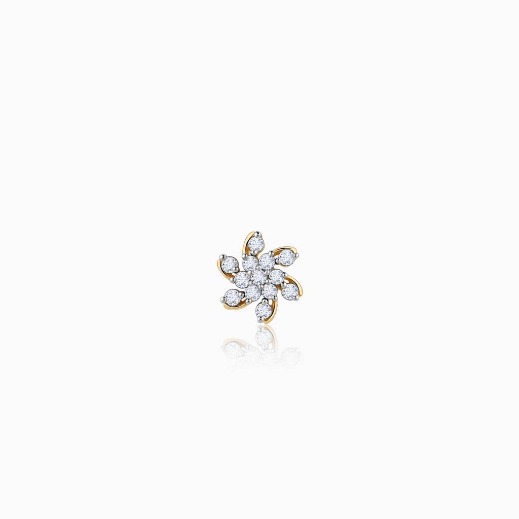 Gold Magnificent Flower Diamond Nose Pin : GDLNP077