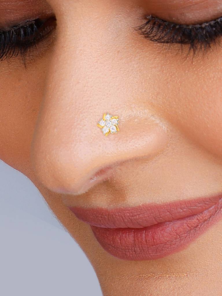 Giva 14K Yellow Gold Adorable Bloom Diamond Nose Pin : GDLNP07