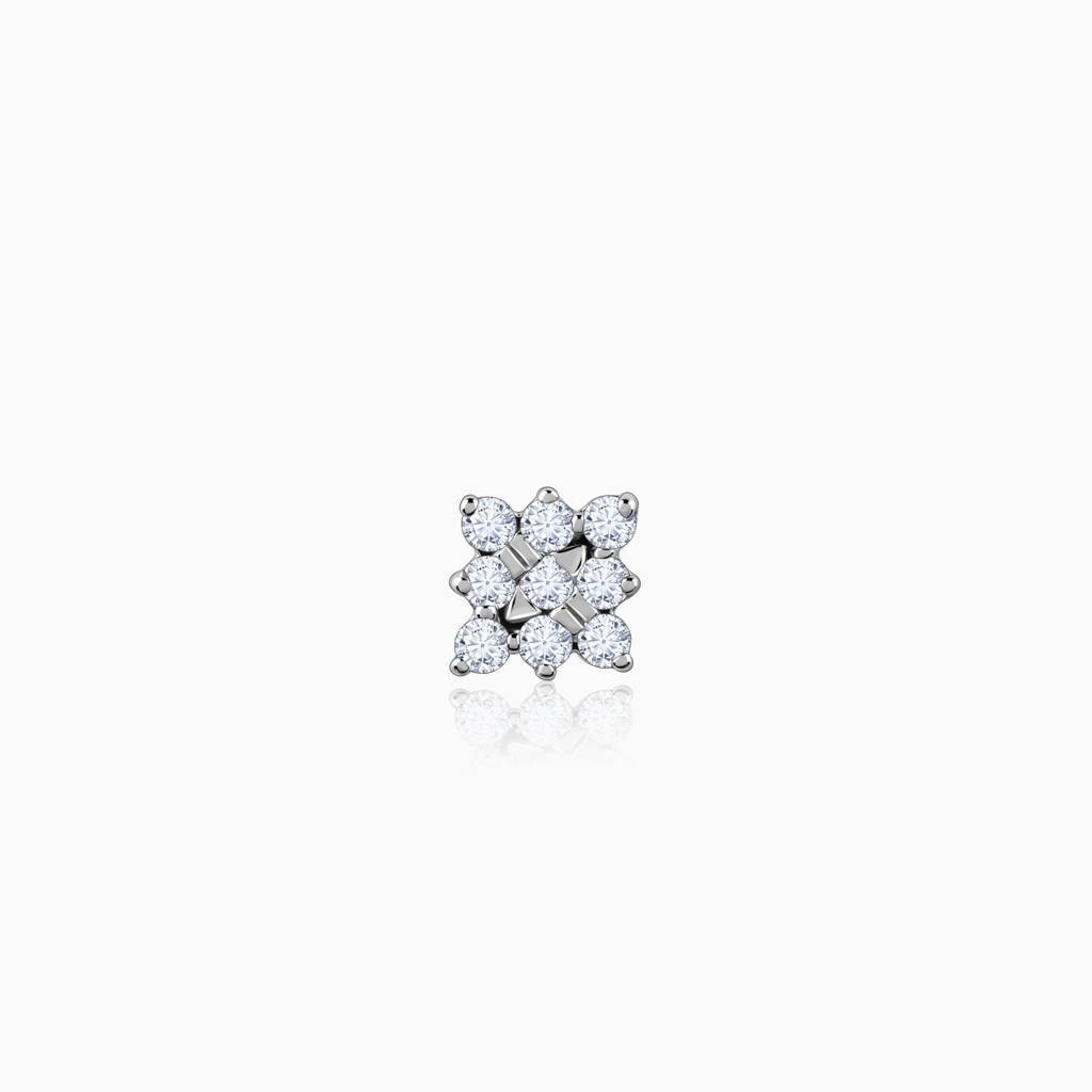 18K Gold Square Radiance Diamond Nose Pin : GDLNP083