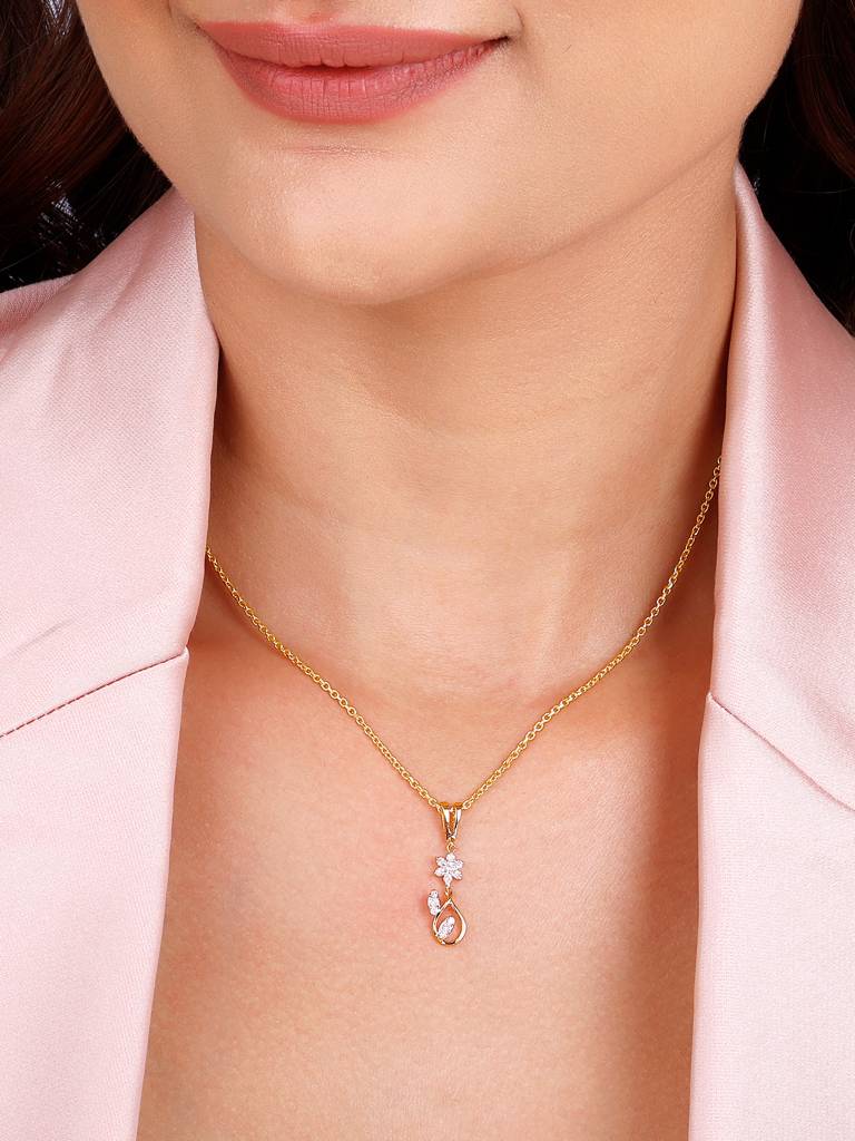 Giva 18K Yellow Gold Graceful Sparkle Diamond Pendant Without Chain : GDLPD0101