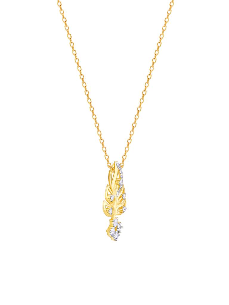 18K Yellow Gold Leafy Grace Diamond Pendant : GDLPD0104