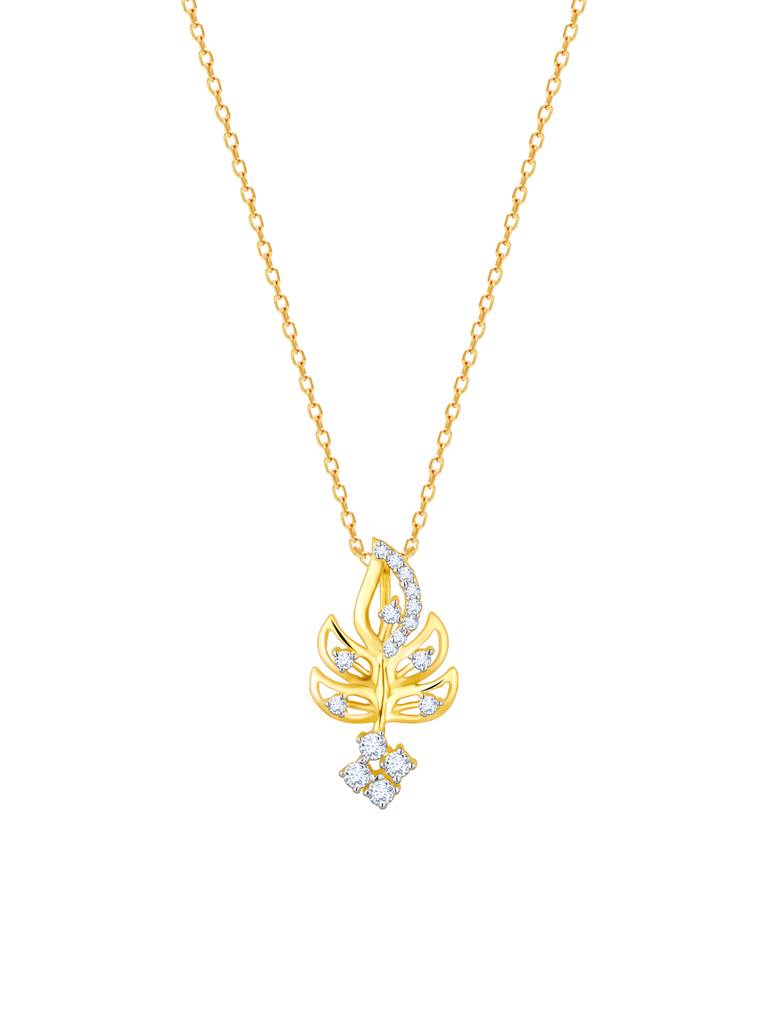 18K Yellow Gold Leafy Grace Diamond Pendant : GDLPD0104