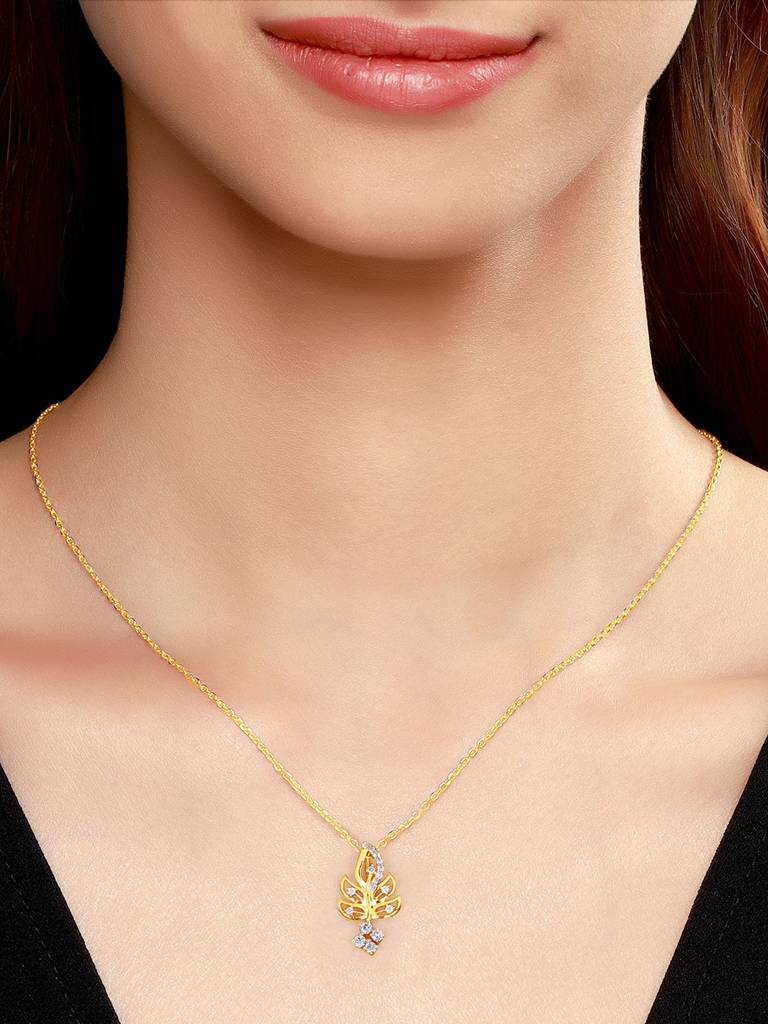 18K Yellow Gold Leafy Grace Diamond Pendant : GDLPD0104