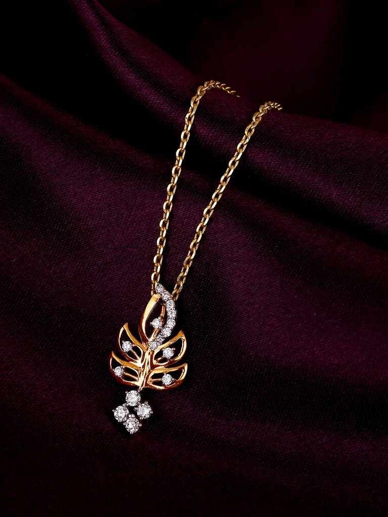 18K Yellow Gold Leafy Grace Diamond Pendant : GDLPD0104