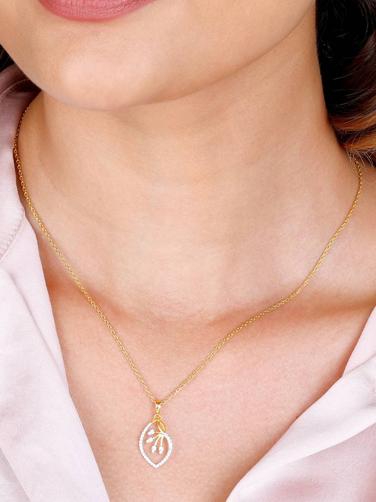 Giva 14K Yellow Gold Classic Leafy Drop Diamond Pendant Without Chain : GDLPD0107