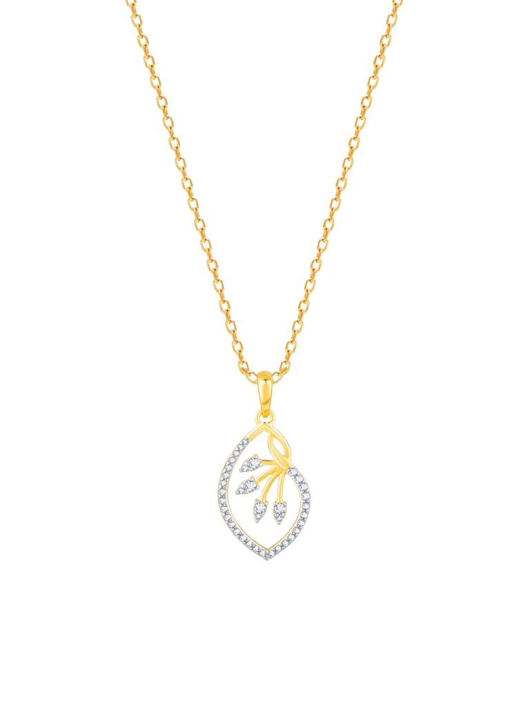 Giva 14K Yellow Gold Classic Leafy Drop Diamond Pendant Without Chain : GDLPD0107