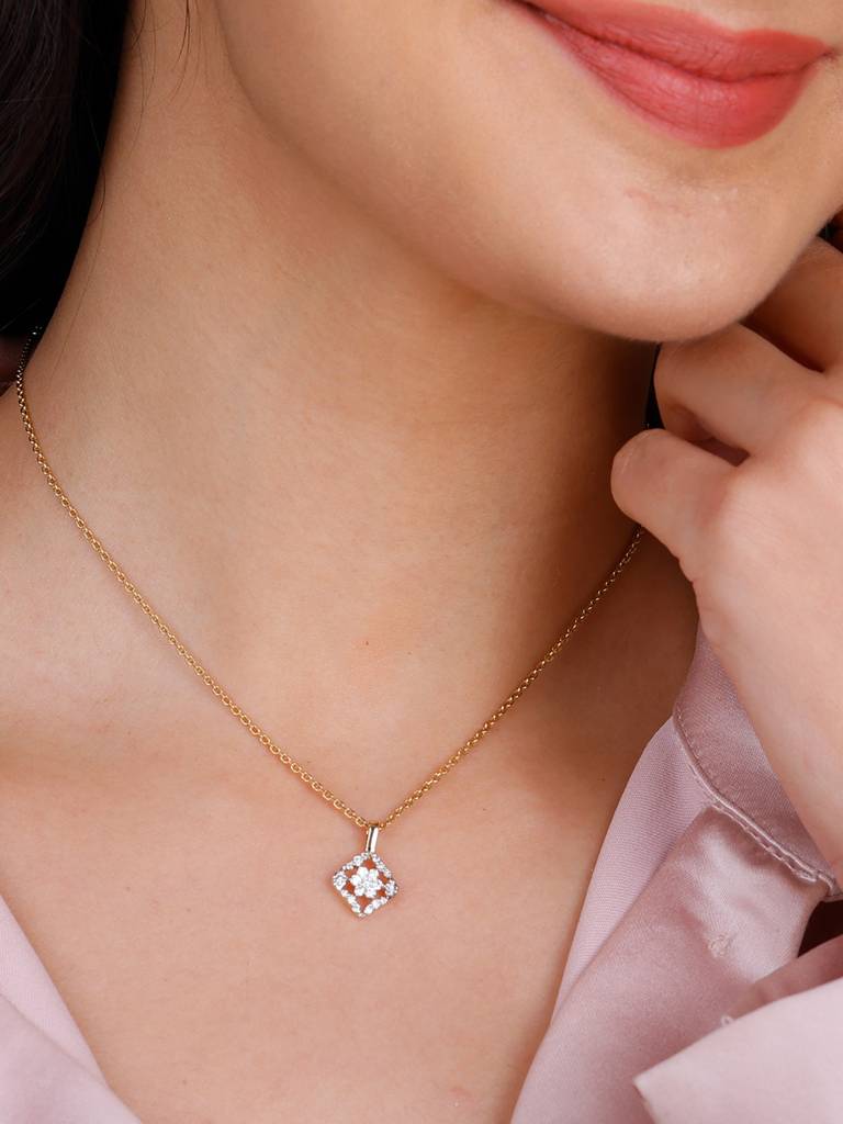 Giva 14K Yellow Gold Square Enigma Diamond Pendant Without Chain : GDLPD0124