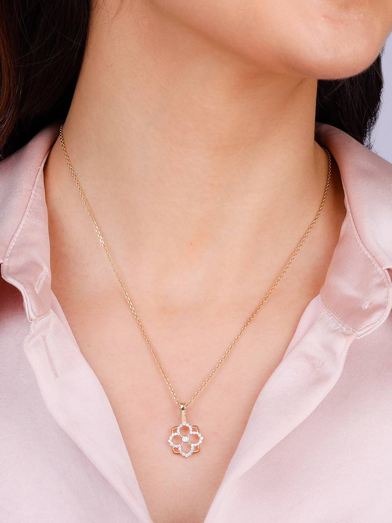 Giva 14K Yellow Gold Gracious Flower Diamond Pendant Without Chain : GDLPD0125