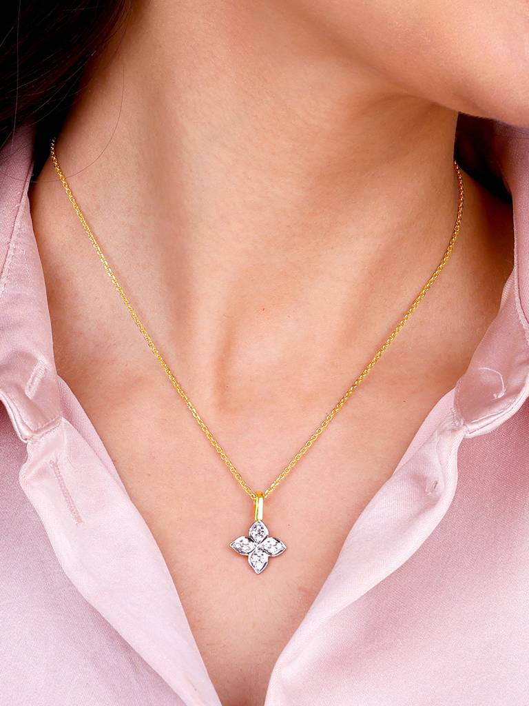 Giva 14K Yellow Gold Gilded Floral Diamond Pendant  Without Chain : GDLPD0133