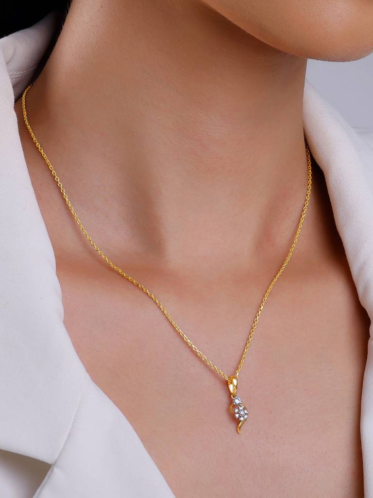 14K Yellow Gold Feathery Elegance Diamond Pendant : GDLPD0146