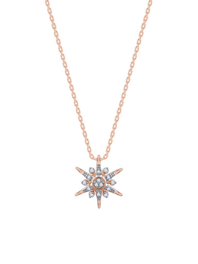 18K Rose Gold Sunstar Diamond Pendant : GDLPD0234